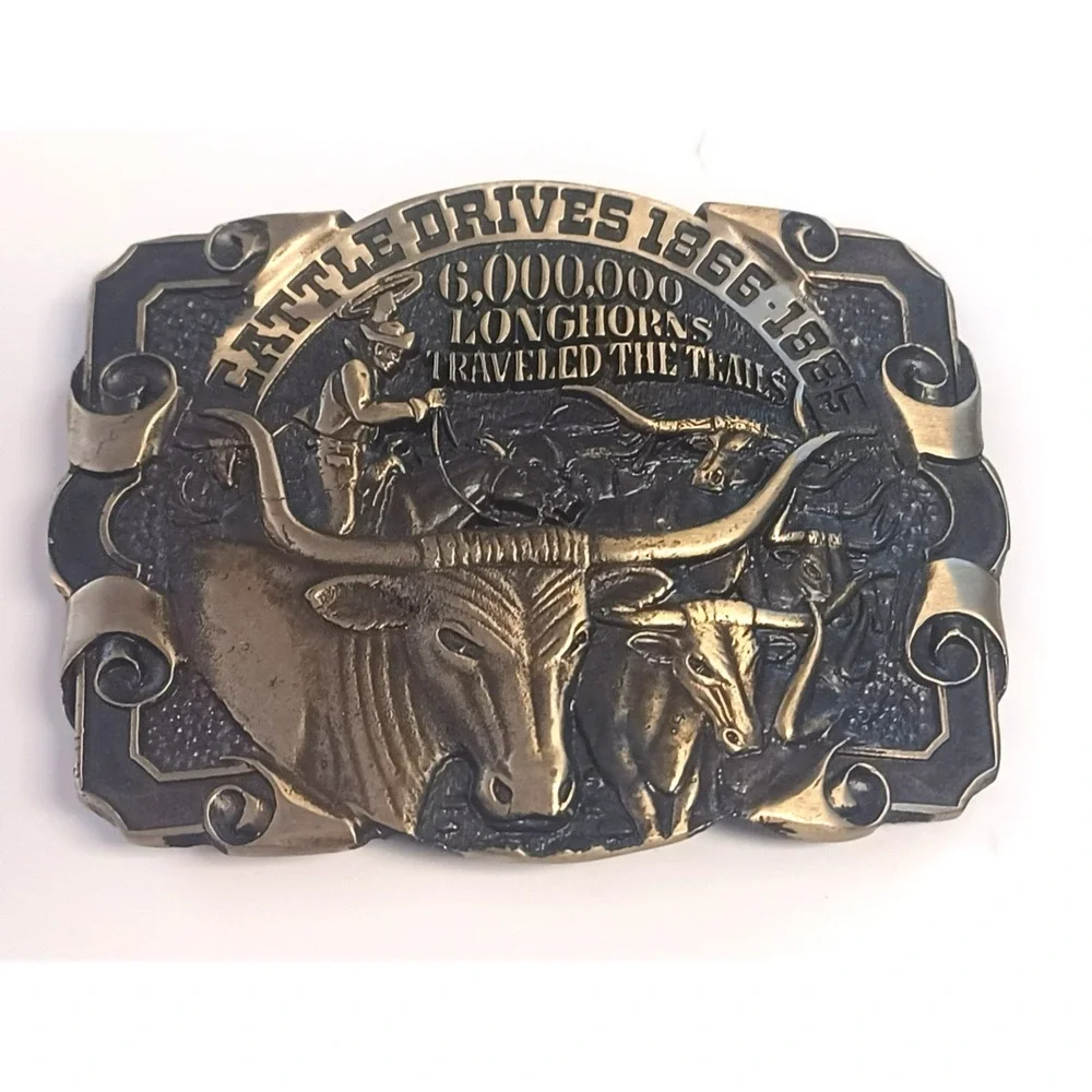 Vintage Award Design Medals Cattle Drives 1866-1885 Solid Brass Belt Buckle